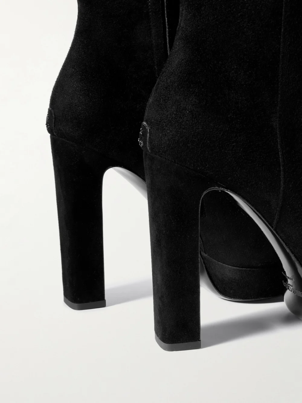 Close-up detail of the Jimmy Choo Marene 120 Suede Platform Ankle Boots