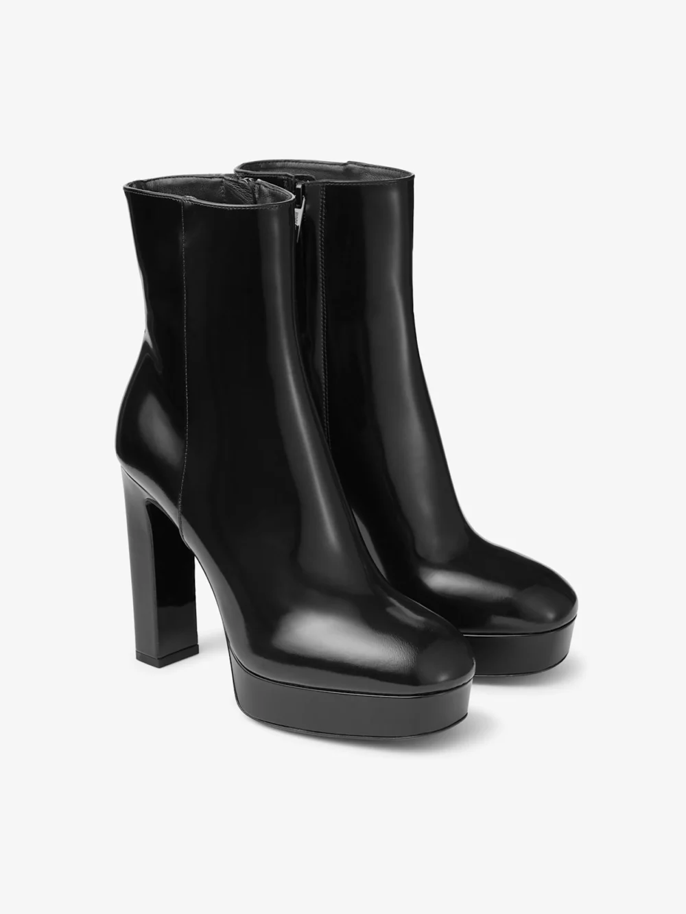 Side view of the Jimmy Choo Marene Ankle Boot 120 Black Polished Calf Leather Ankle Boots