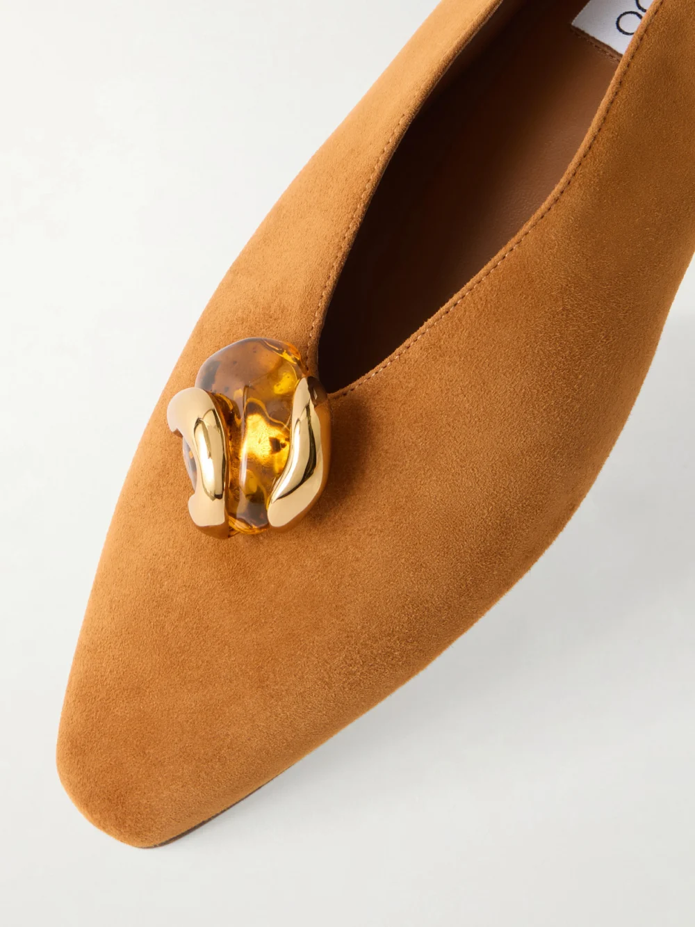 Close-up detail of the Jimmy Choo Margot Embellished Suede Ballet Flats