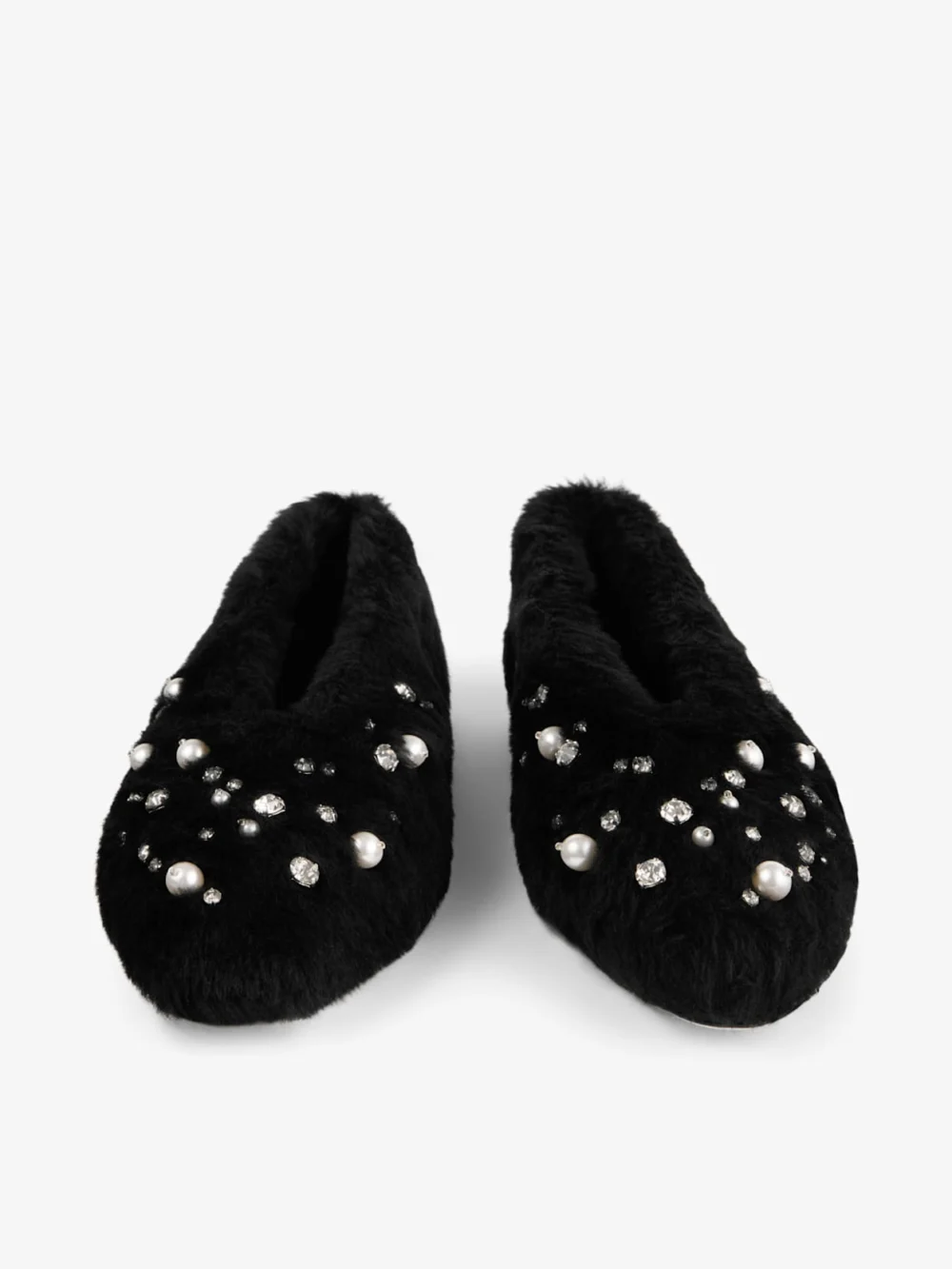 Jimmy Choo Margot Flat Black Shearling Flats with Embroidered Pearls and Crystals, another view