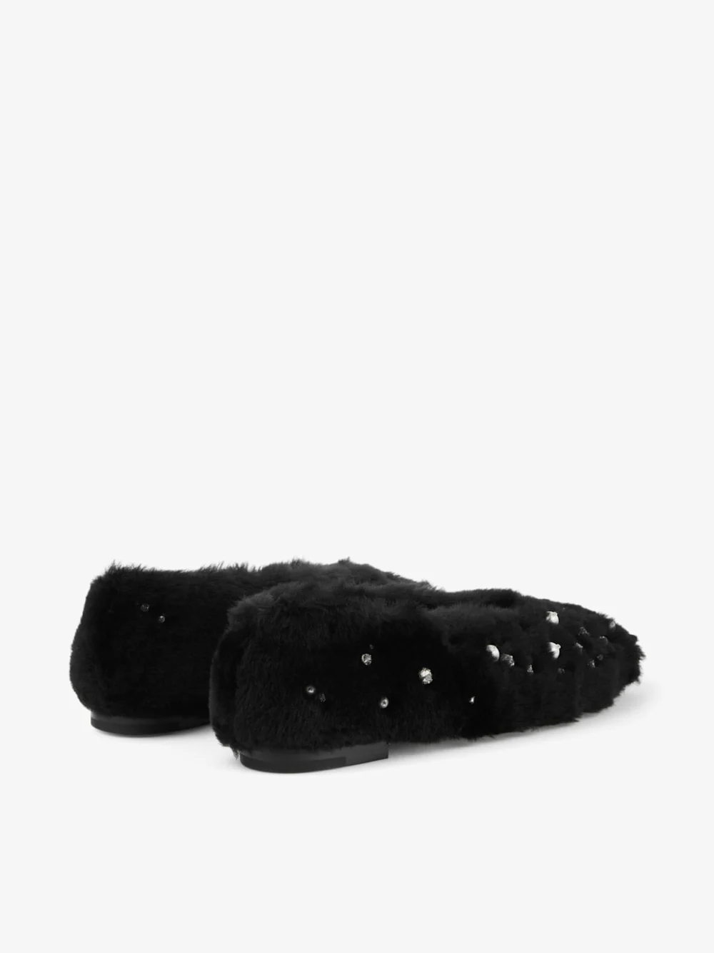 Jimmy Choo Margot Flat Black Shearling Flats with Embroidered Pearls and Crystals, another view