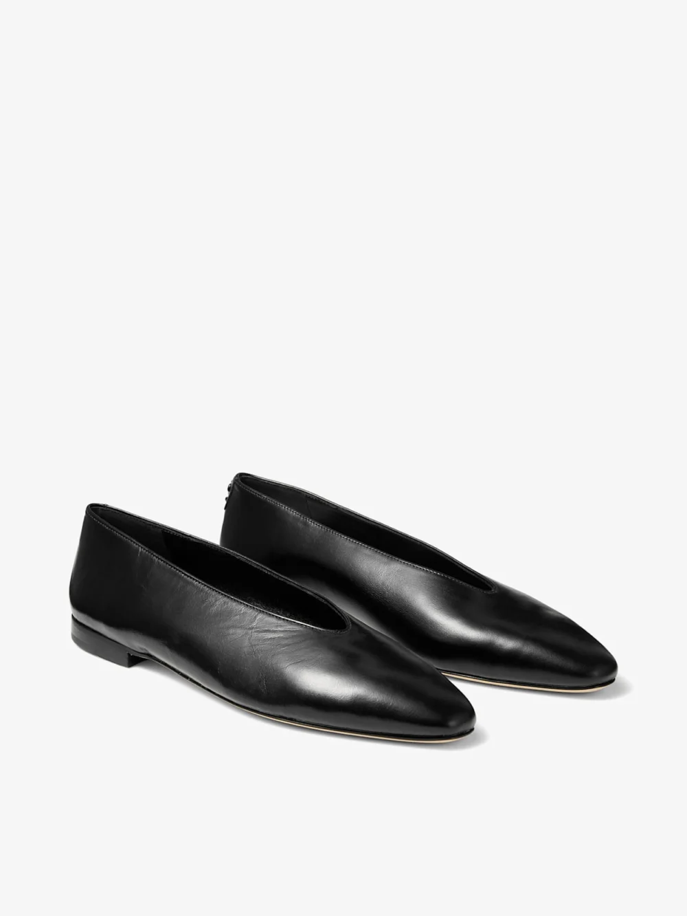 Back view of the Jimmy Choo Margot Flat Black Soft Shiny Biker Leather Flats