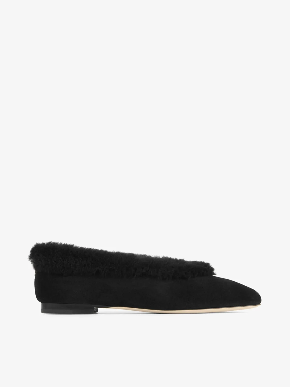 Jimmy Choo Margot Flat Black Suede Flats with Shearling Lining in black