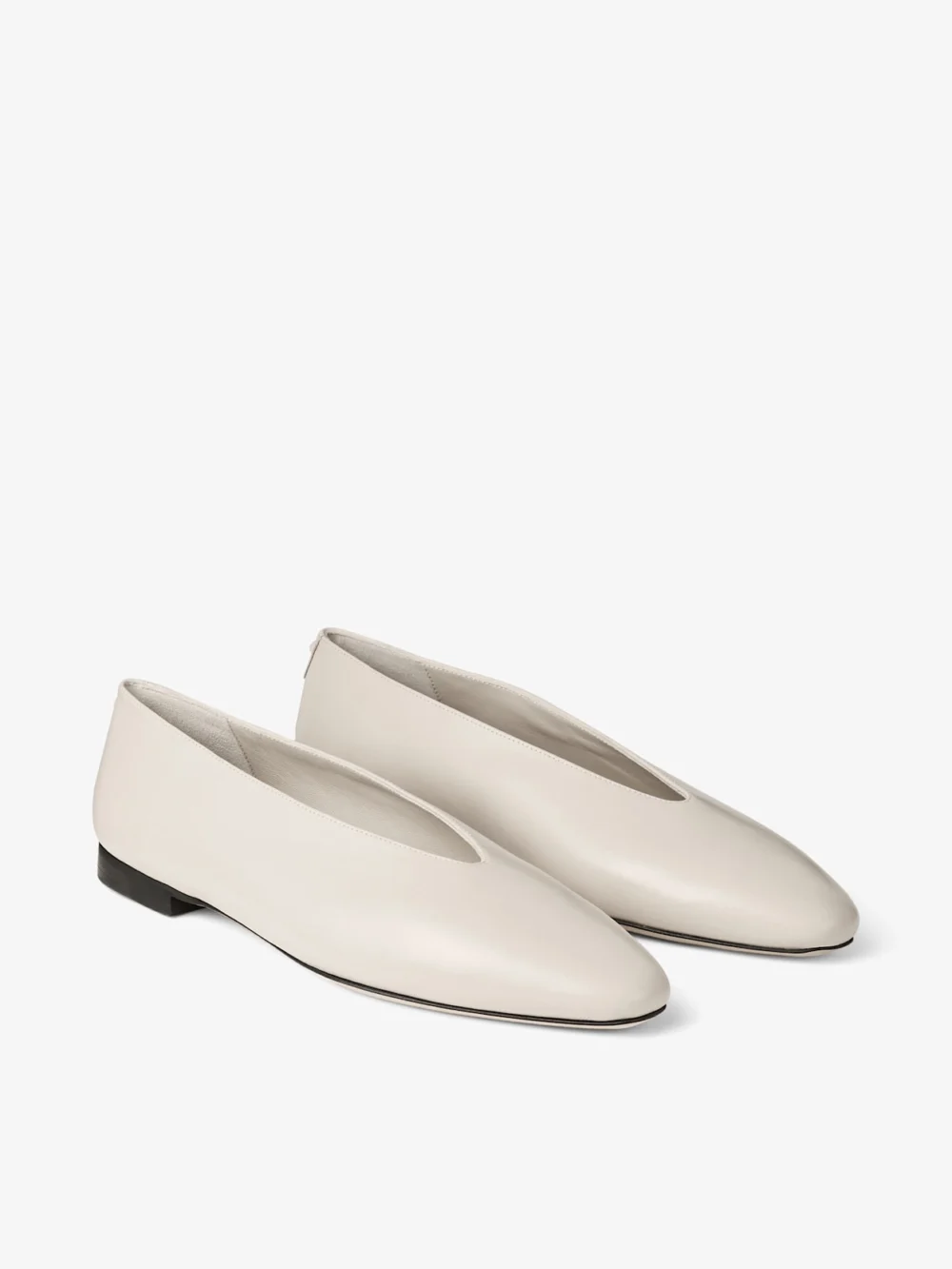 Close-up detail of the Jimmy Choo Margot Flat Bone Soft Shiny Biker Leather Flats