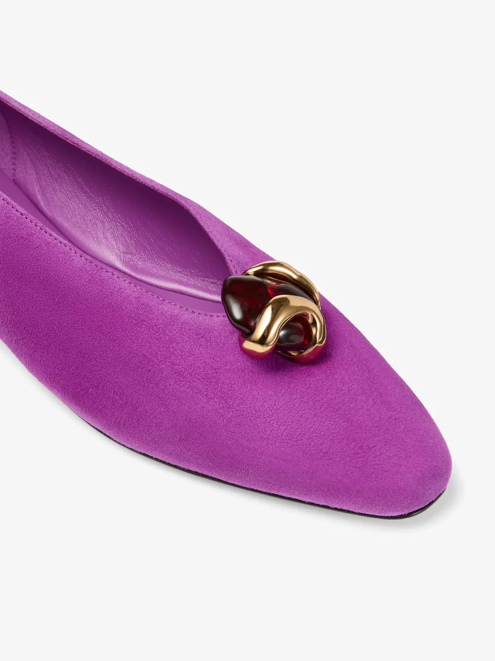 Back view of the Jimmy Choo Margot Flat Violet Orchid Suede Flats