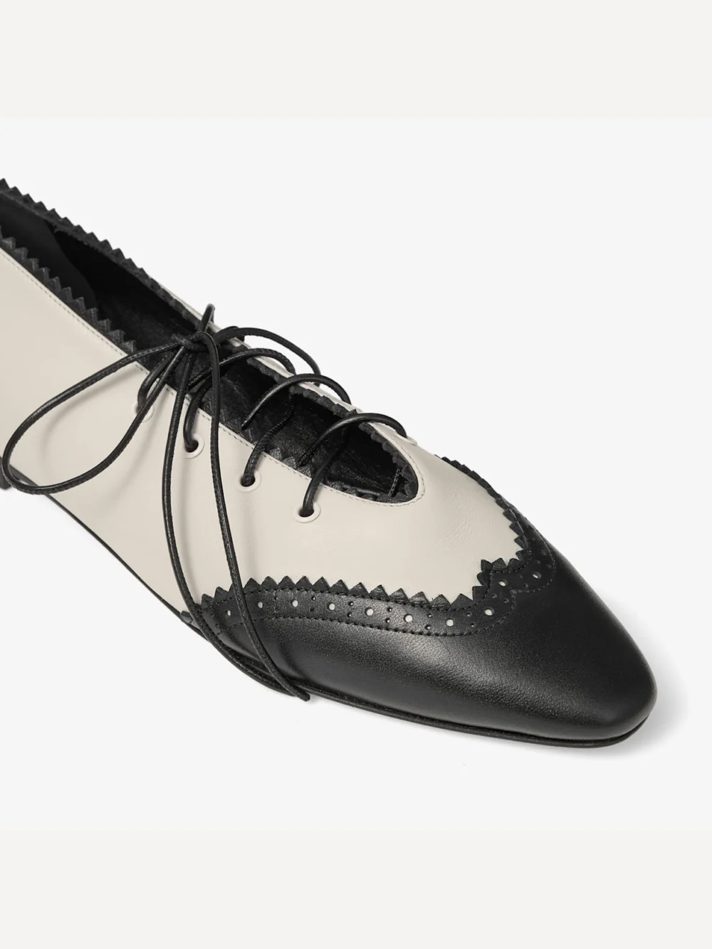Jimmy Choo Margot Lace Up Flat Black and Bone Nappa Leather Lace Up Flats with Broguing, another view