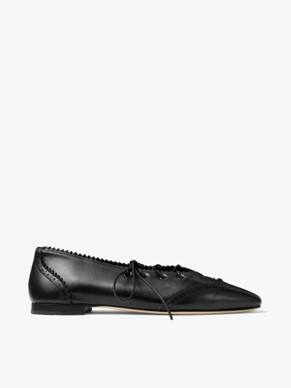 Jimmy Choo Margot Lace Up Flat Black Leather Lace Up Flats with Brogue Detailing