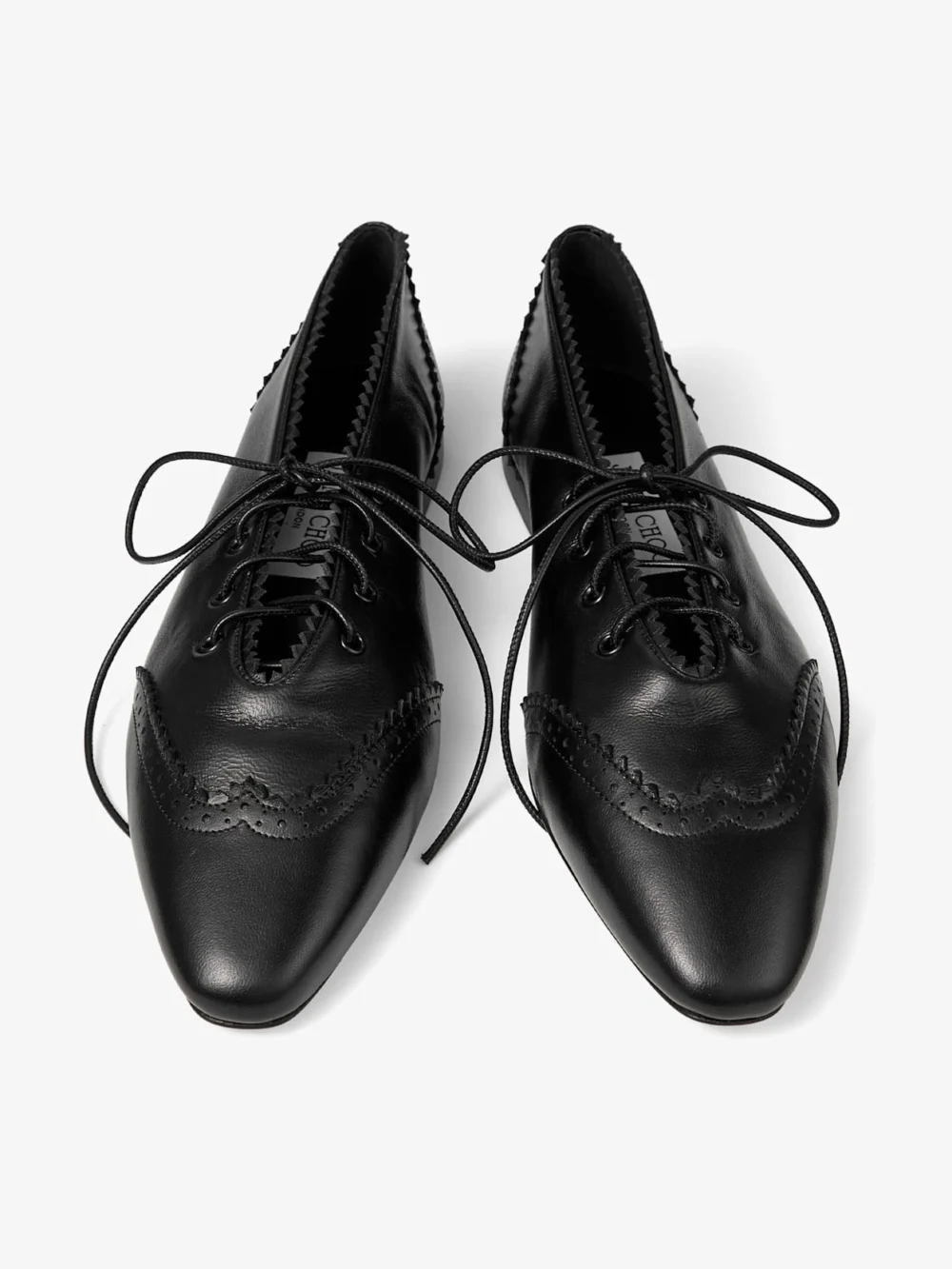 Jimmy Choo Margot Lace Up Flat Black Leather Lace Up Flats with Brogue Detailing, another view