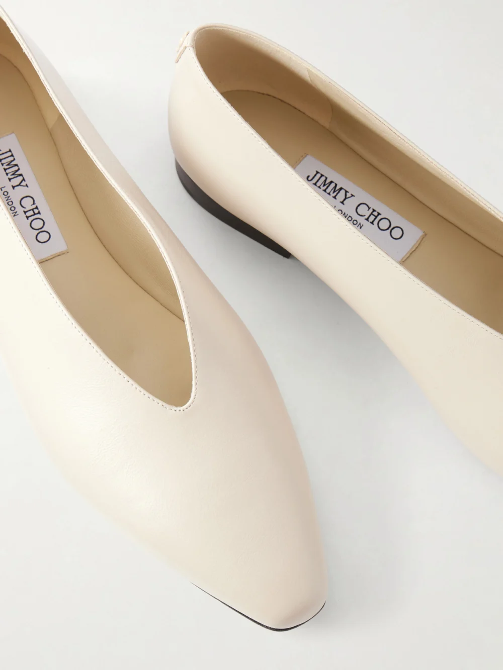 Close-up detail of the Jimmy Choo Margot Leather Ballet Flats