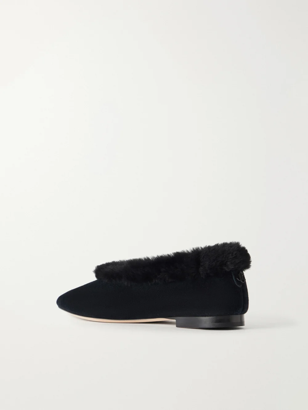 Back view of the Jimmy Choo Margot Shearling-trimmed Suede Ballet Flats