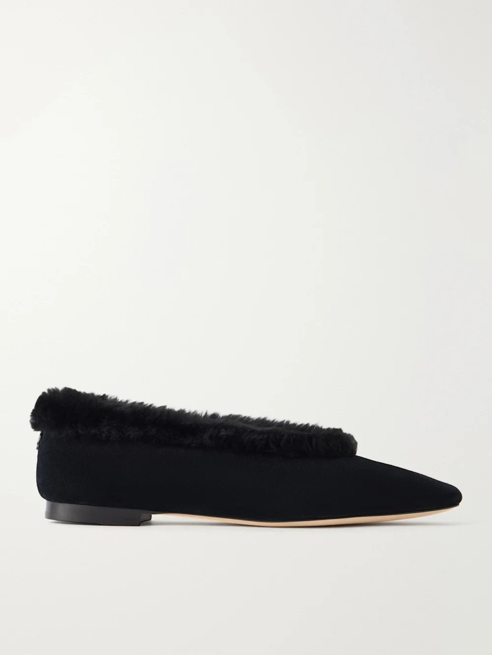 Jimmy Choo Margot Shearling-trimmed Suede Ballet Flats in black