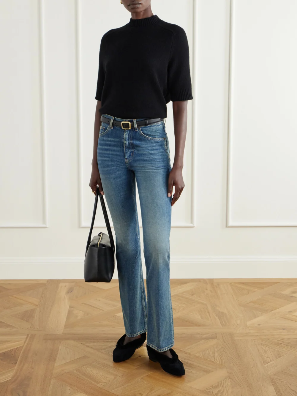 Jimmy Choo Margot Shearling-trimmed Suede Ballet Flats, styled view