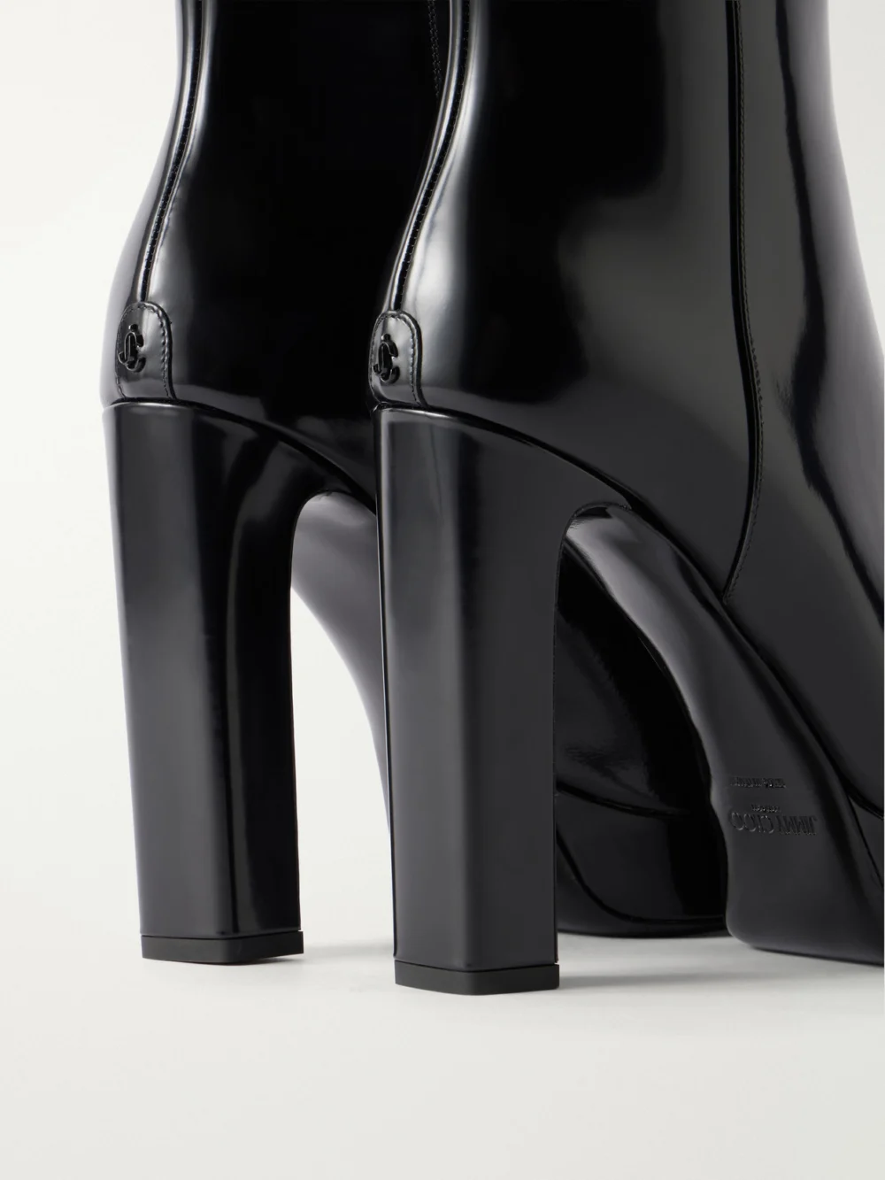 Close-up detail of the Jimmy Choo Marine 120 Patent-leather Ankle Boots