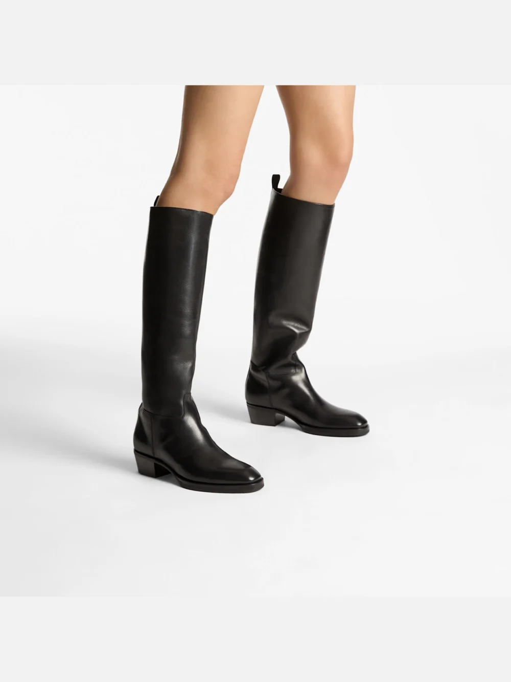 Side view of the Jimmy Choo Mave Knee Boot 45 Black Buffalo Leather Knee High Boots