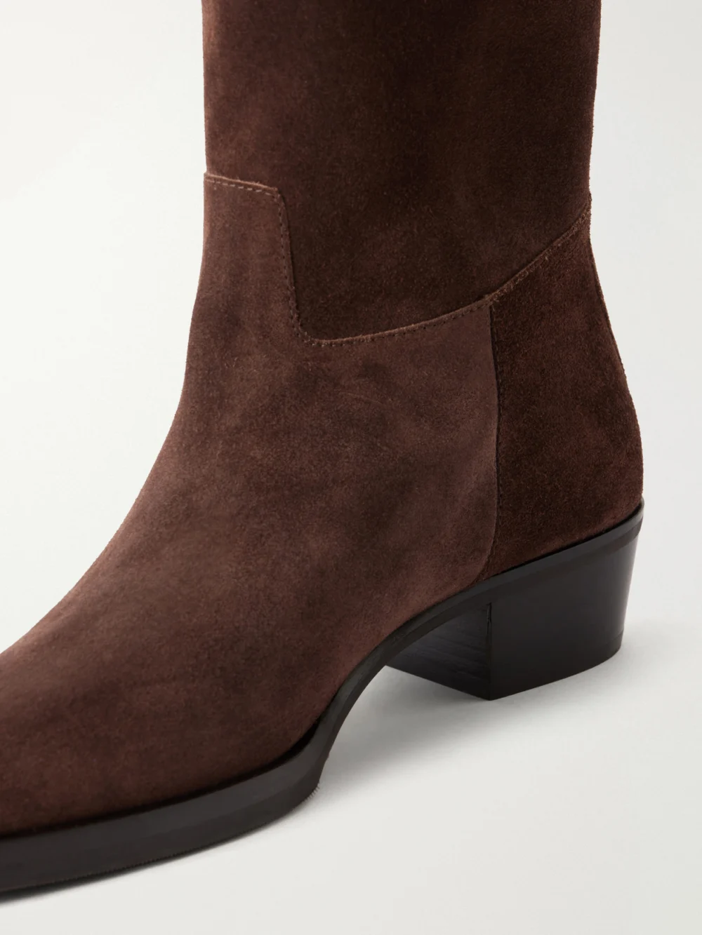 Close-up detail of the Jimmy Choo Mave Paneled Suede Knee Boots