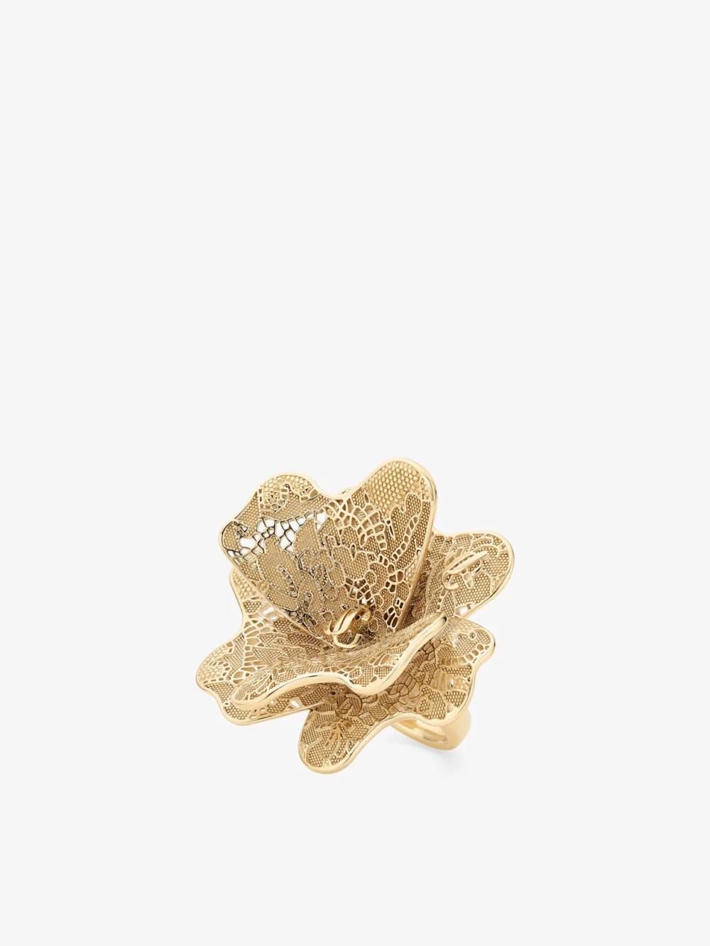 Side view of the Jimmy Choo Maxi Corsage Ring Gold Finish Metal Corsage Ring