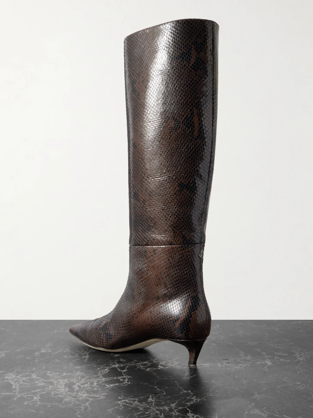 Back view of the Jimmy Choo Maxima 35 Snake-effect Leather Knee Boots