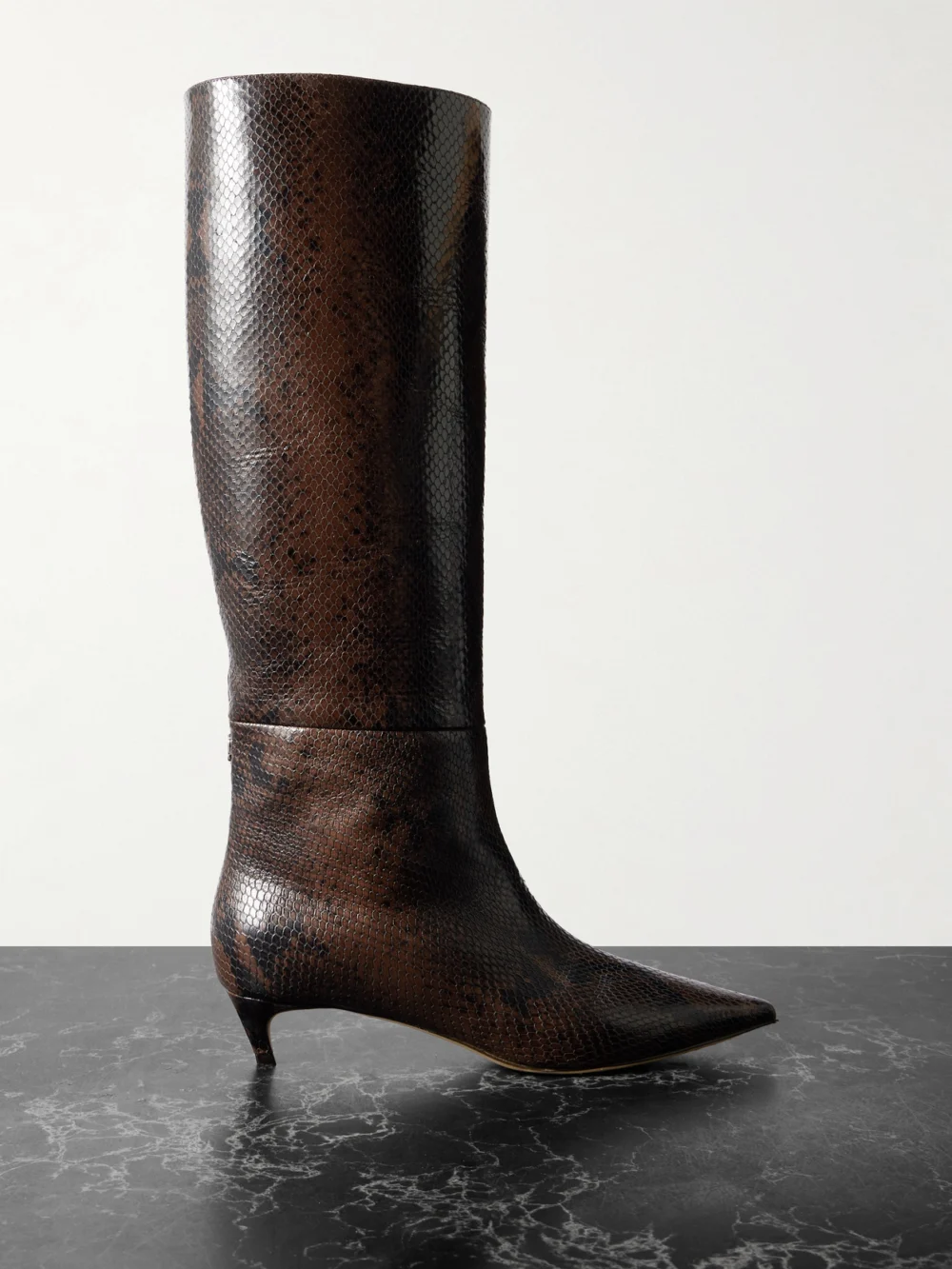 Jimmy Choo Maxima 35 Snake-effect Leather Knee Boots in chocolate