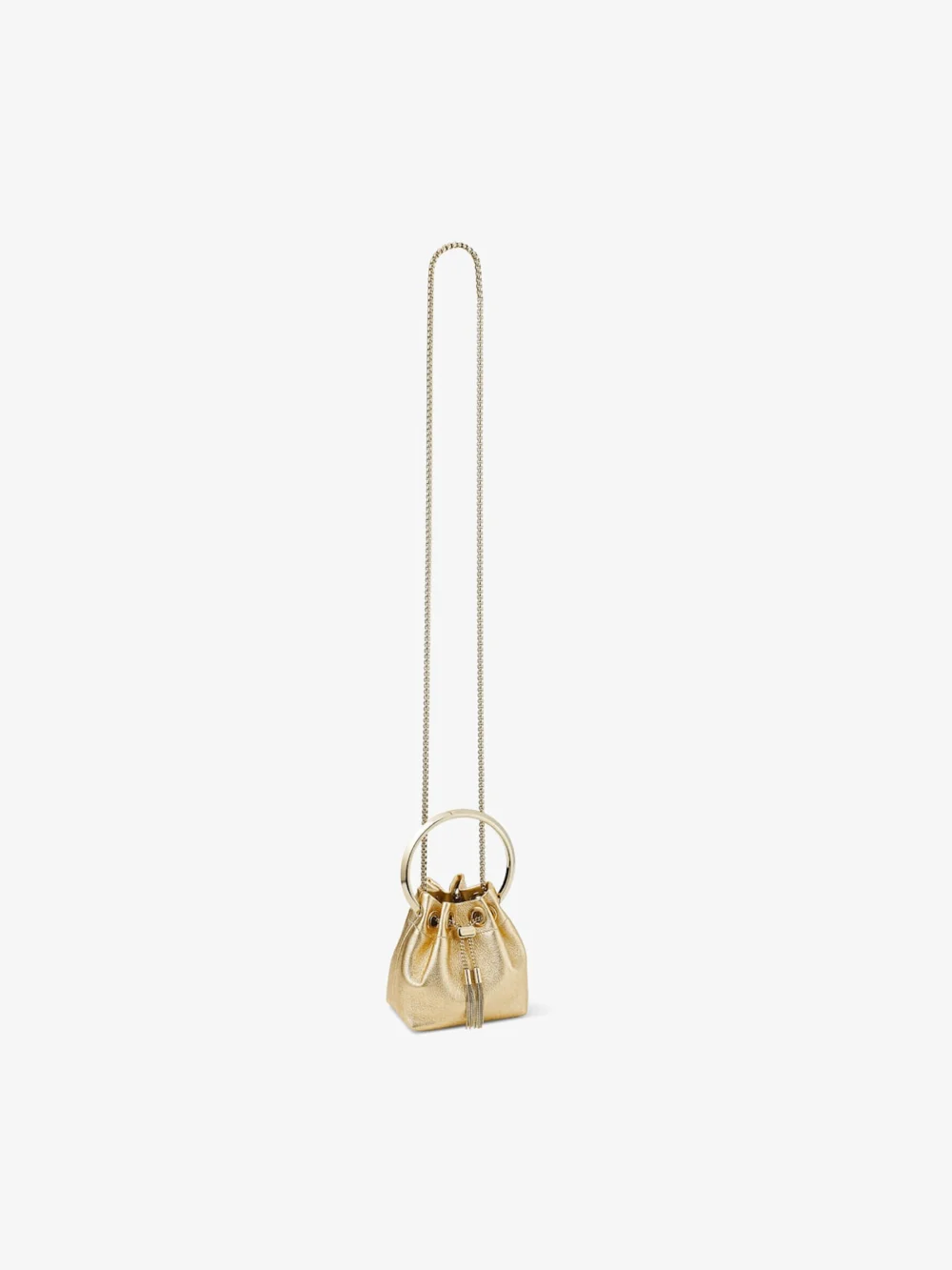 Back view of the Jimmy Choo Micro Bon Bon Gold Metallic Nappa Mini Bag