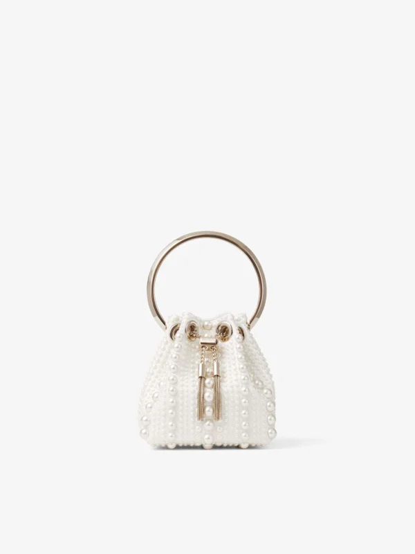Jimmy Choo Micro Bon Bon Ivory Satin Mini Bag with All Over Pearls