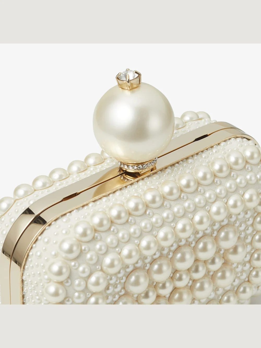 Back view of the Jimmy Choo Micro Cloud White Suede Clutch Bag with All Over Pearl Embellishment