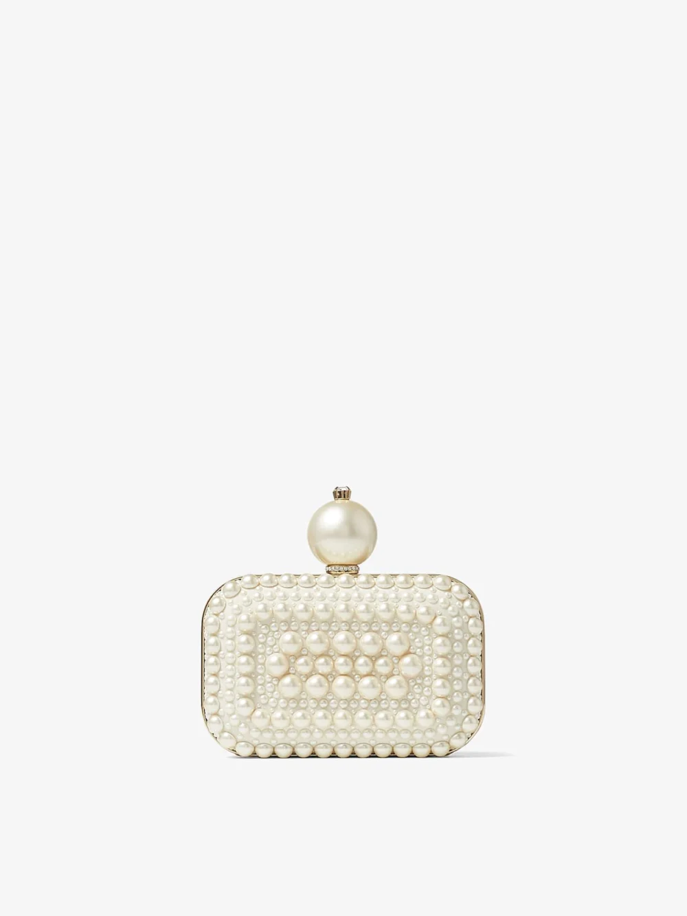Jimmy Choo Micro Cloud White Suede Clutch Bag with All Over Pearl Embellishment in neutral