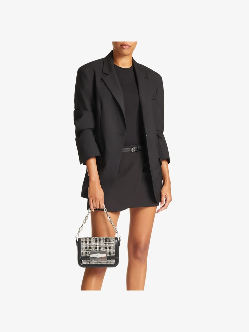Side view of the Jimmy Choo Mini Helina Black Smooth Leather Mini Belt