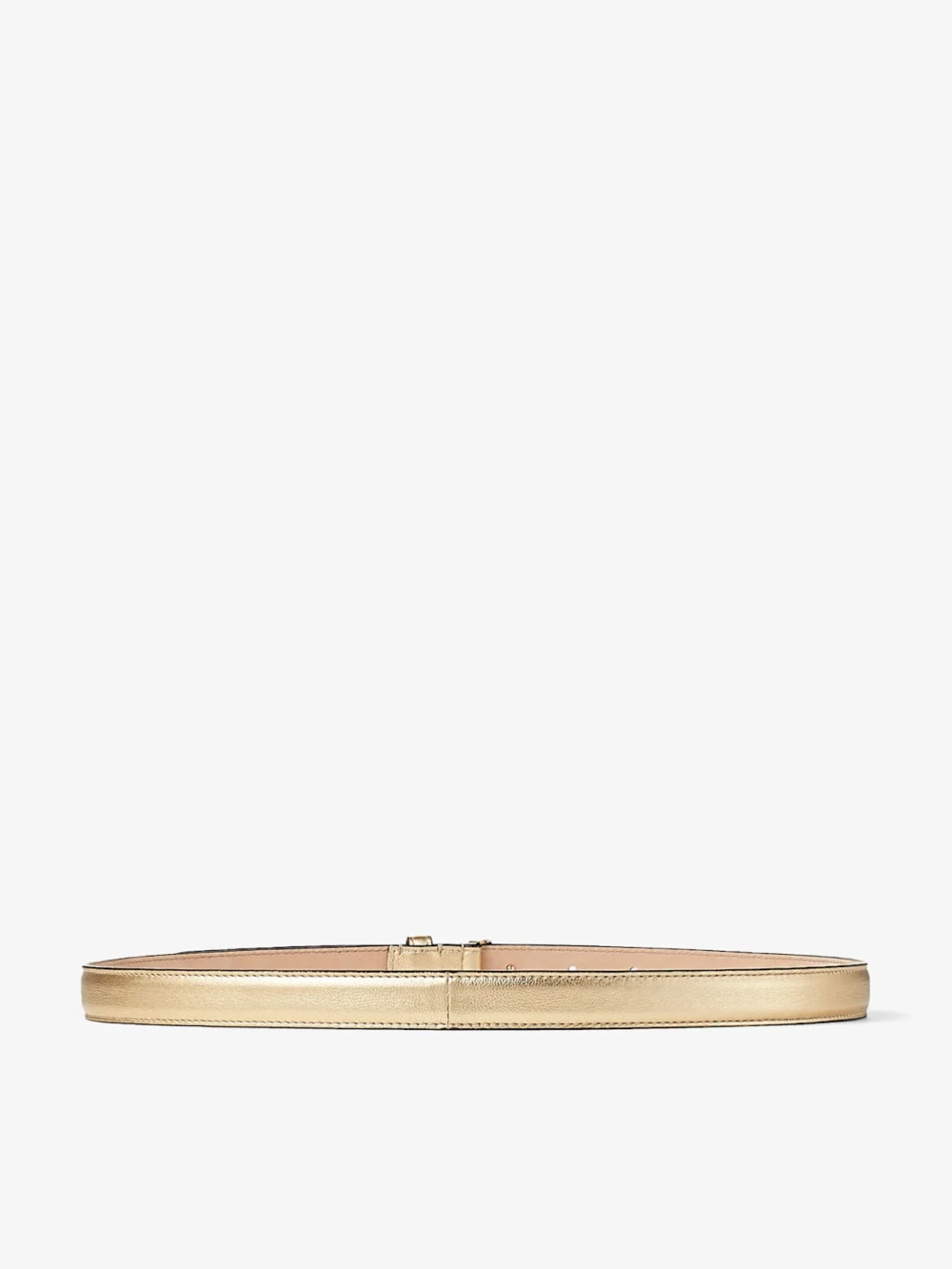 Back view of the Jimmy Choo Mini Helina Gold Metallic Nappa Leather Mini Belt