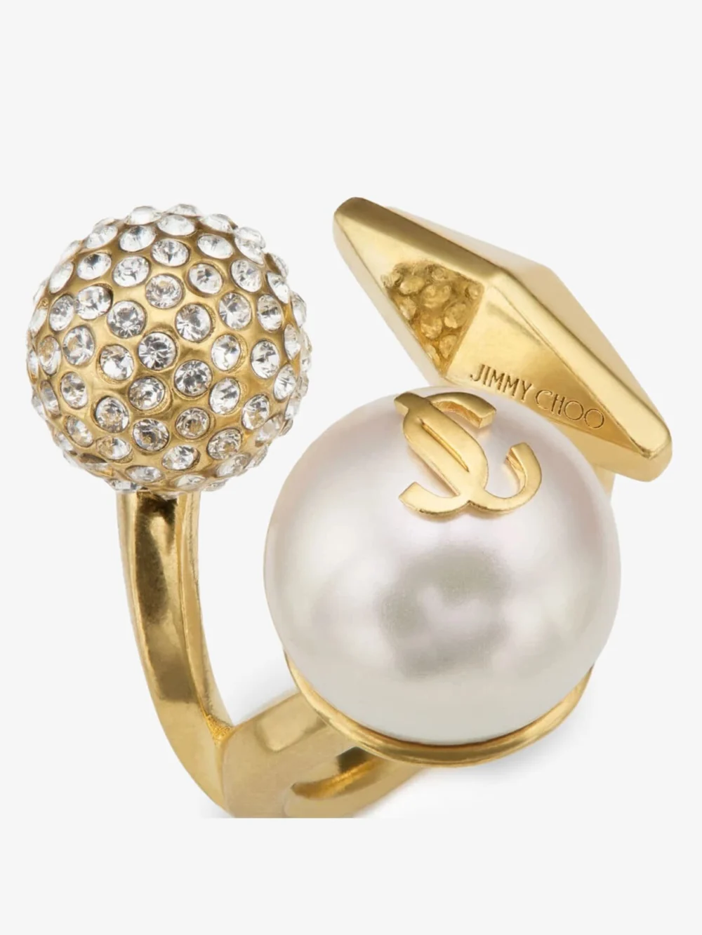 Back view of the Jimmy Choo Multi Charm Ring Gold Finish Pearl Ring