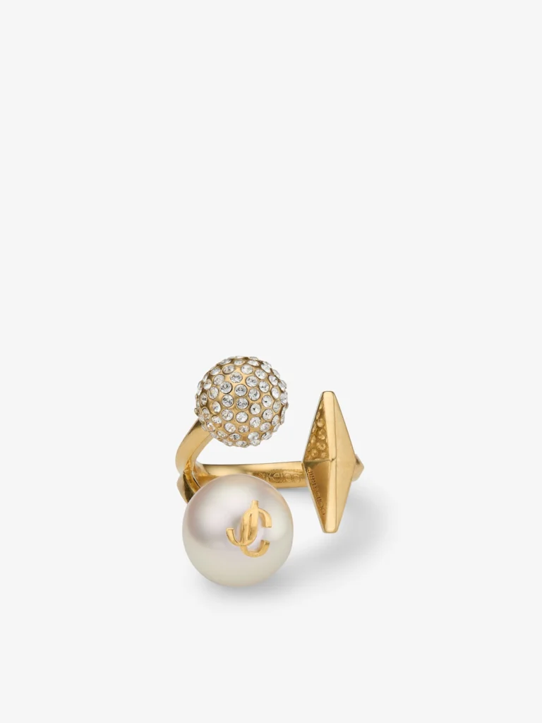 Jimmy Choo Multi Charm Ring Gold Finish Pearl Ring