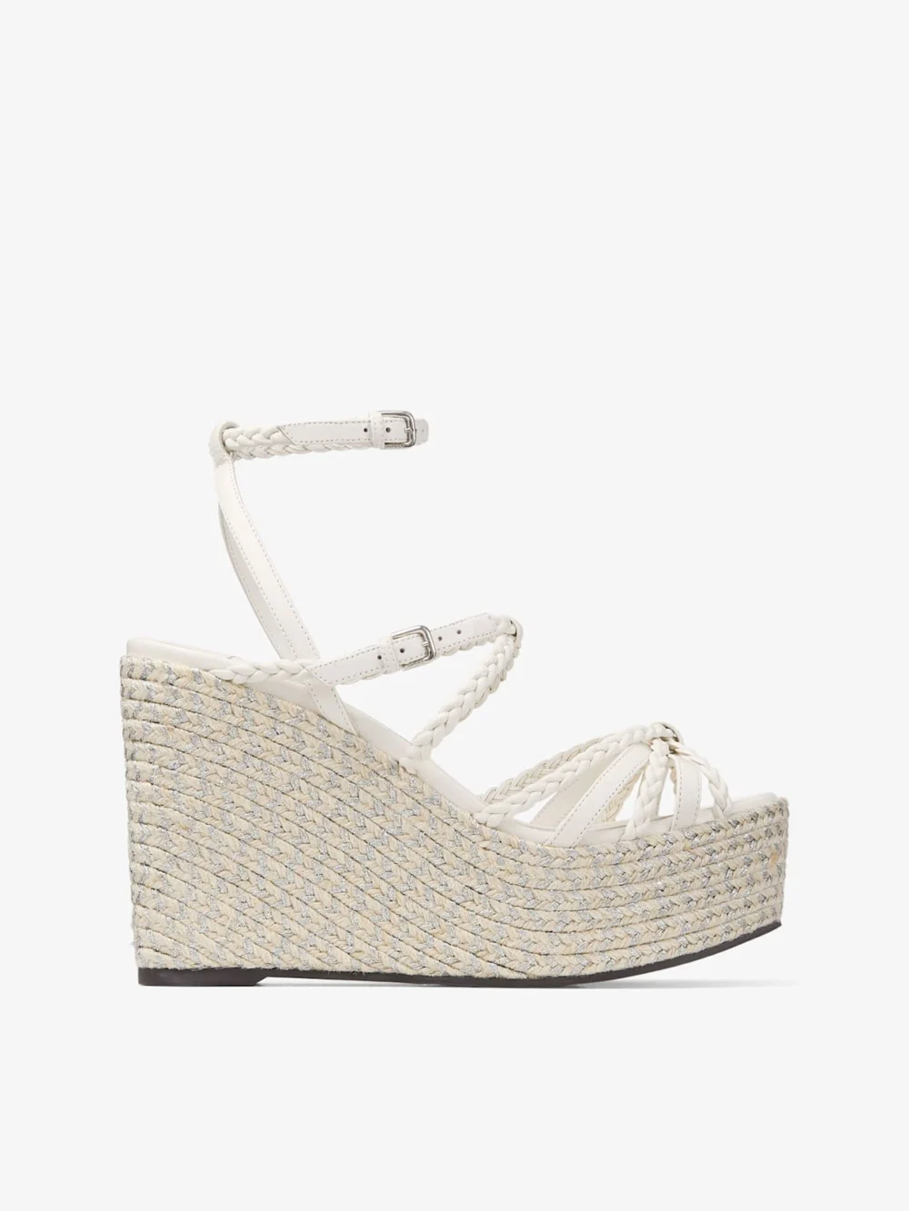 Jimmy Choo Nyra 100 Latte Nappa Leather Sandal Wedges in latte