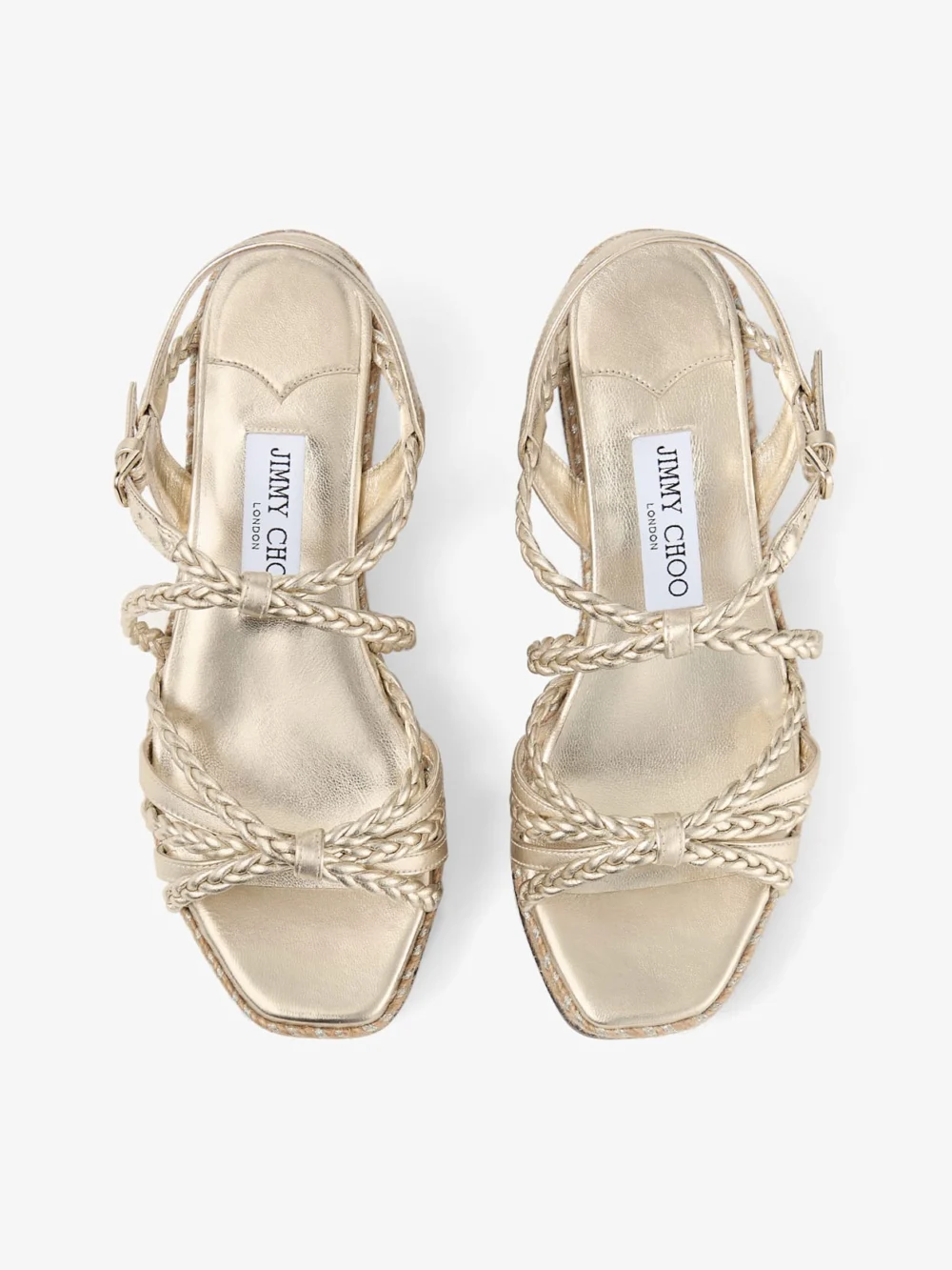 Jimmy Choo Nyra 60 Soft Gold Mix Metallic Nappa Leather Sandal Wedges, another view