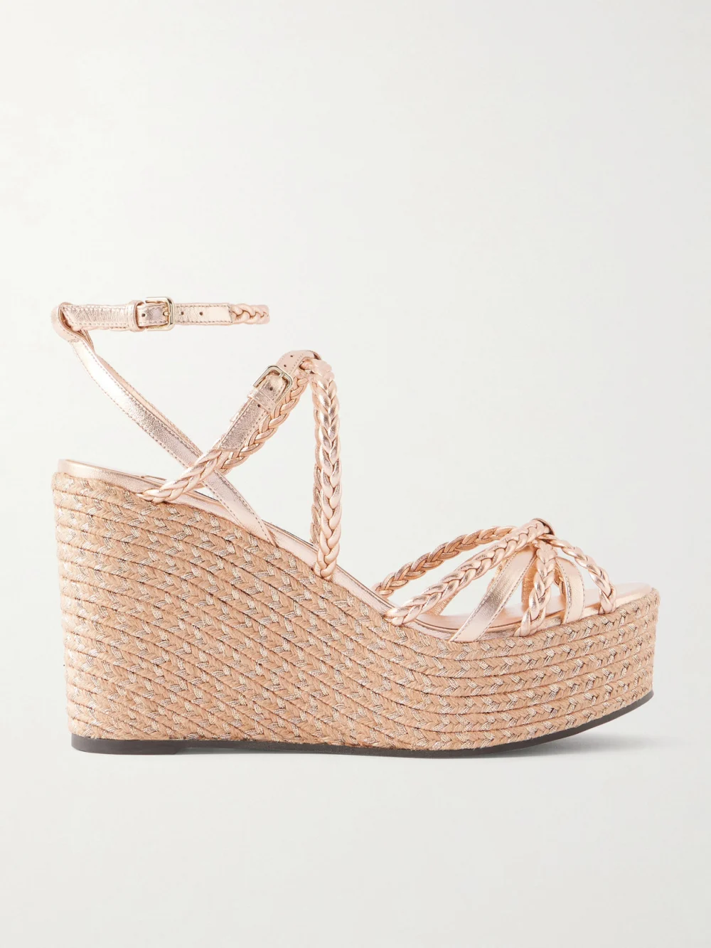 Jimmy Choo Nyra Metallic Leather Wedge Sandals in pink