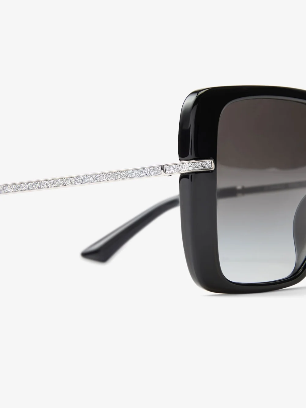 Close-up detail of the Jimmy Choo Pati Black Square Sunglasses