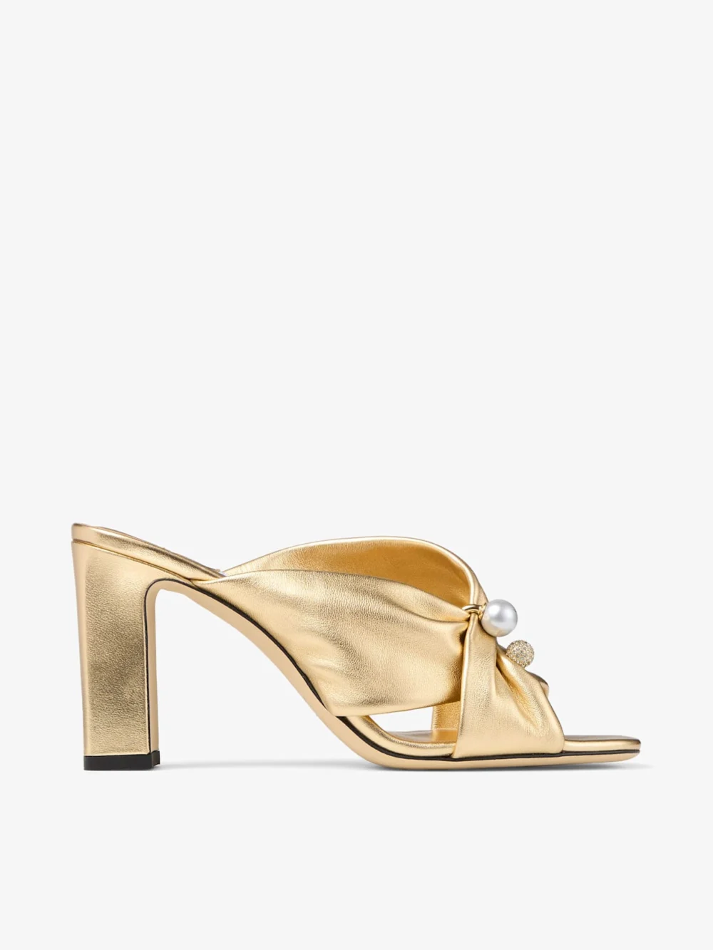 Jimmy Choo Rafi 85 Gold Metallic Nappa Leather Sandals in silver