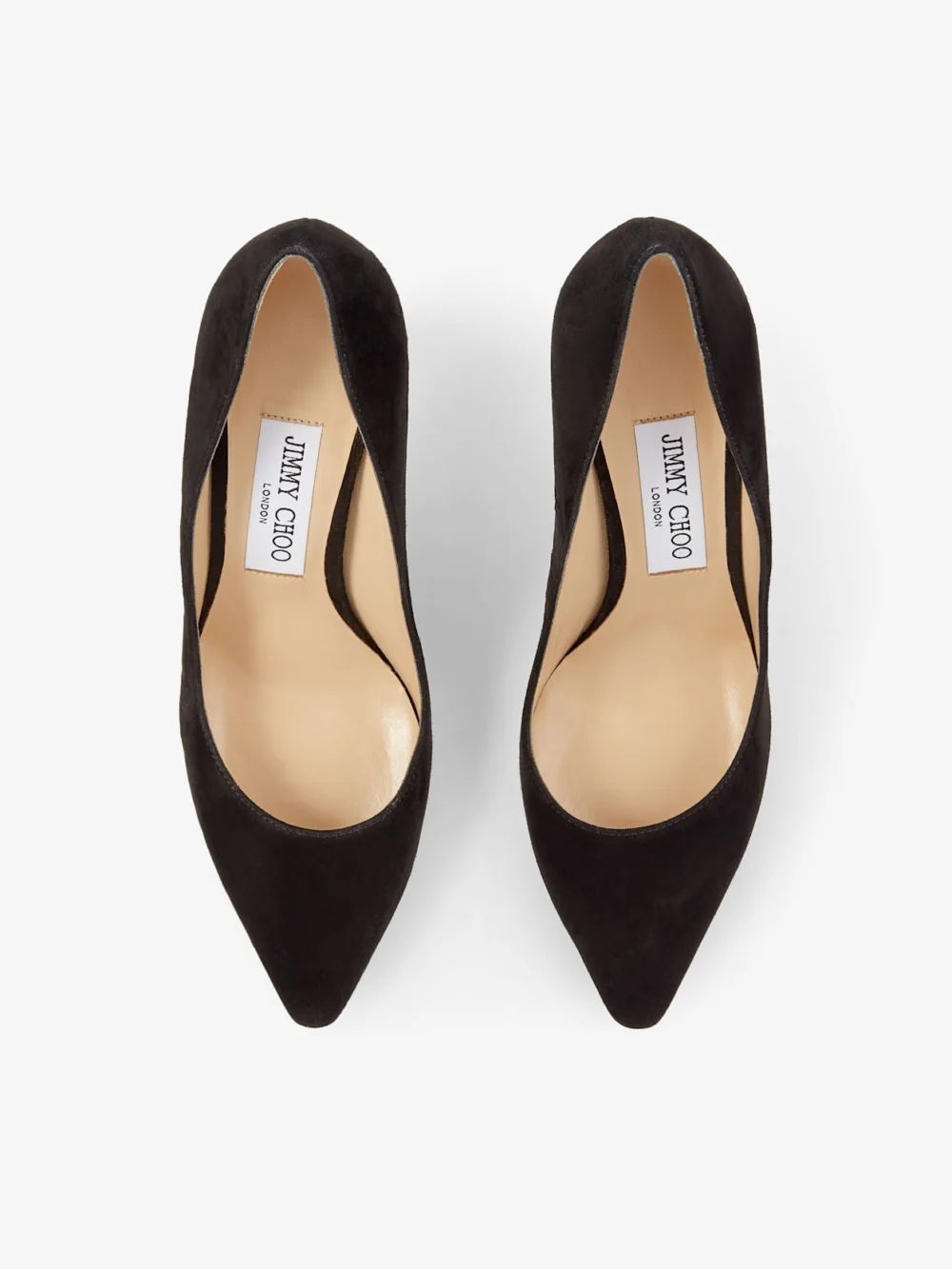 Back view of the Jimmy Choo Romy 85 Black Suede Pointed Pumps