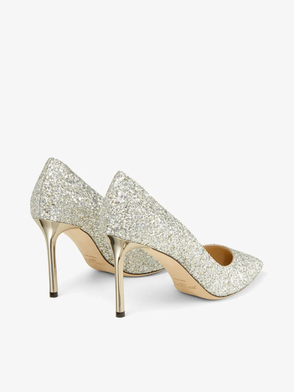 Jimmy Choo Romy 85 Champagne Coarse Glitter Fabric Pointy Toe Pumps, another view