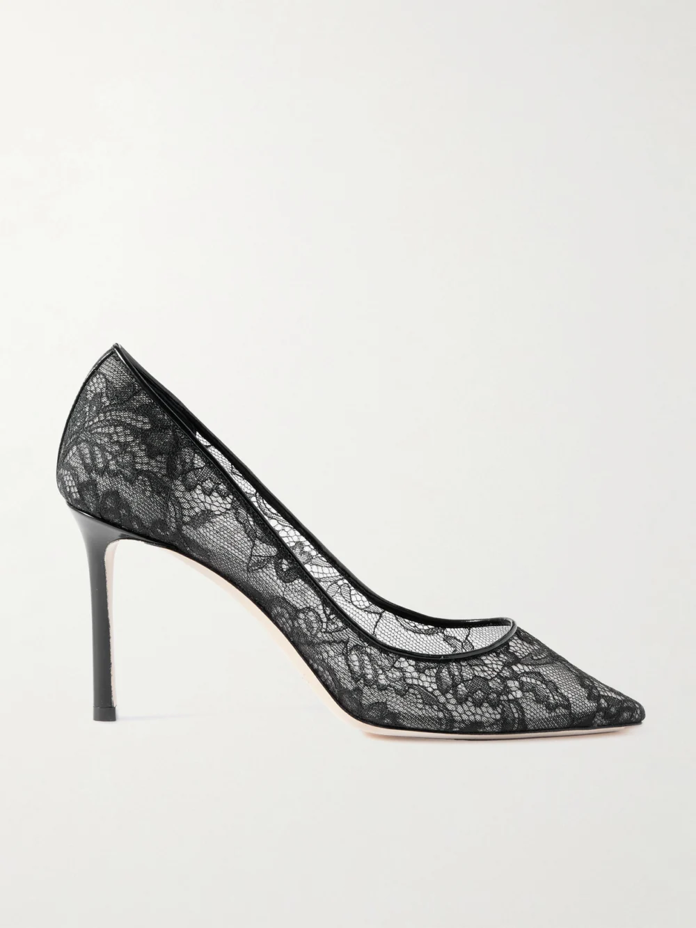 Jimmy Choo Romy 85 Leather-trimmed Lace Pumps in black
