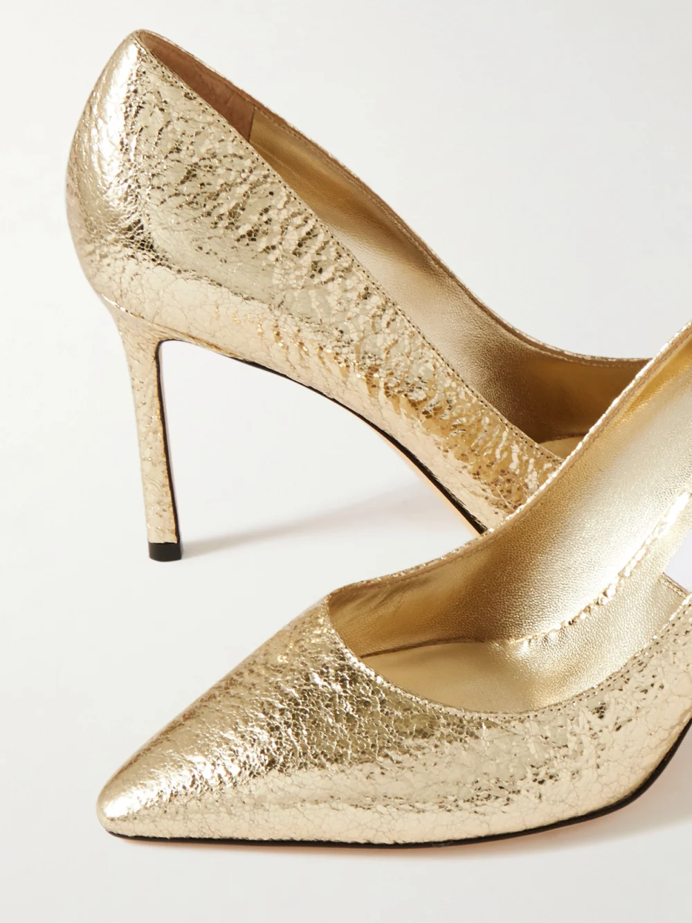 Close-up detail of the Jimmy Choo Romy 85 Metallic Pumps