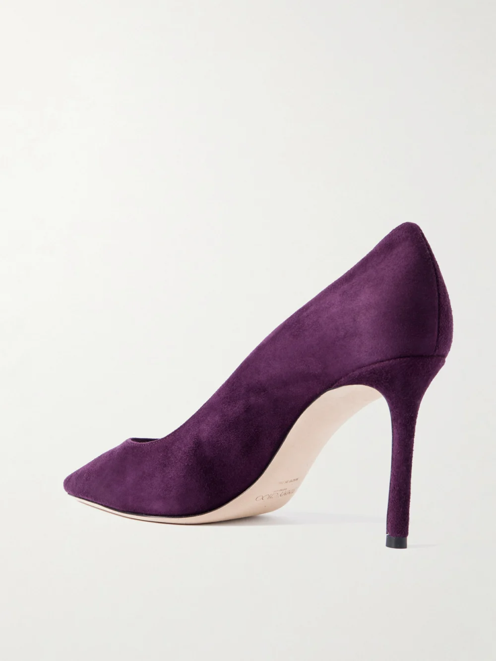 Back view of the Jimmy Choo Romy 85 Suede Pumps