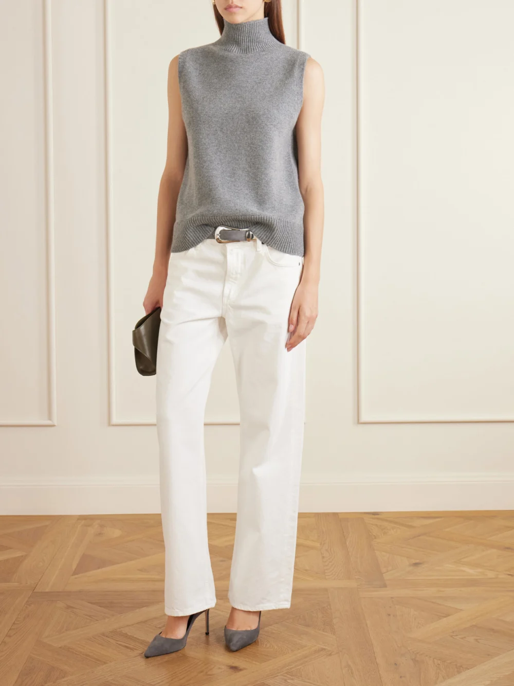 Jimmy Choo Romy 85 Suede Pumps, styled view