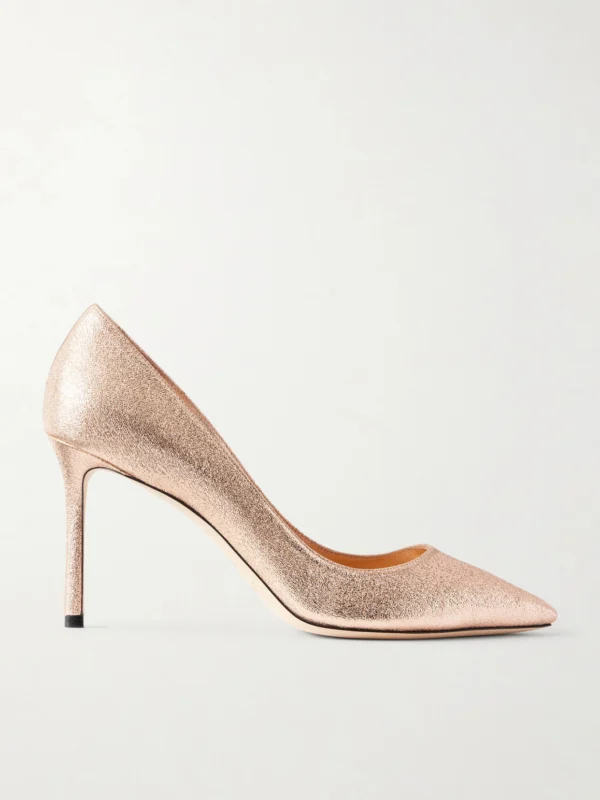 Jimmy Choo Romy Macaron 85 Metallic Crinkled Leather Pumps