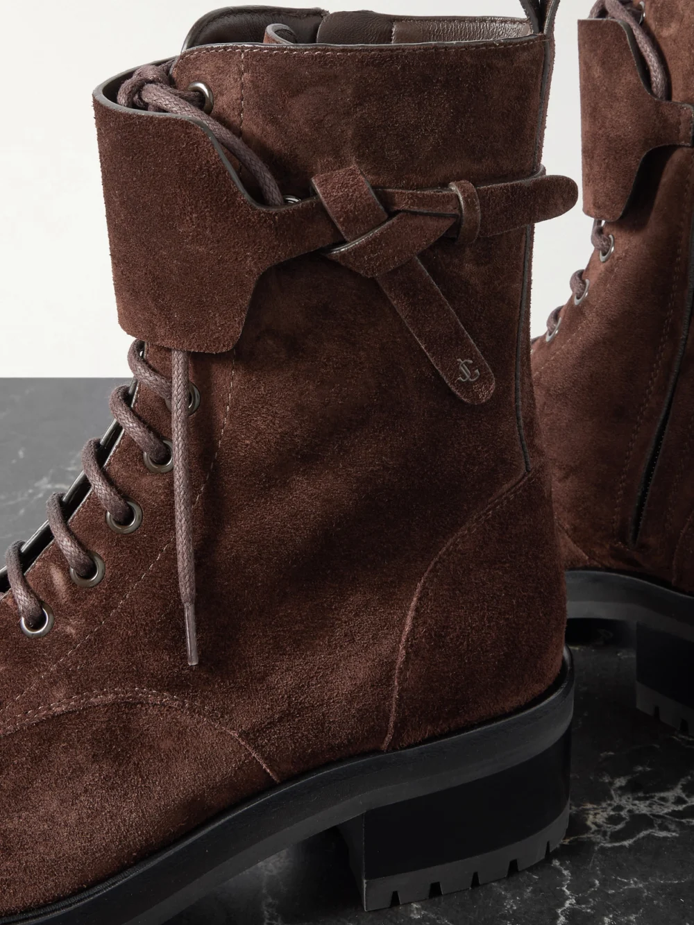 Close-up detail of the Jimmy Choo Rosabel 55 Suede Ankle Boots