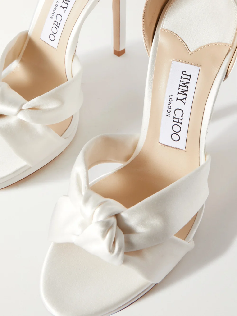 Close-up detail of the Jimmy Choo Rosie 120 Satin Sandals