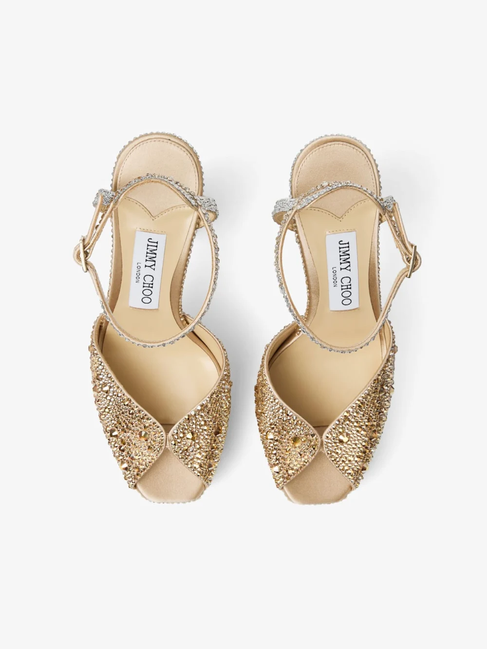 Jimmy Choo Sacaria Platform 120 Gold Satin Platform Sandals with Dégradé Crystals, another view