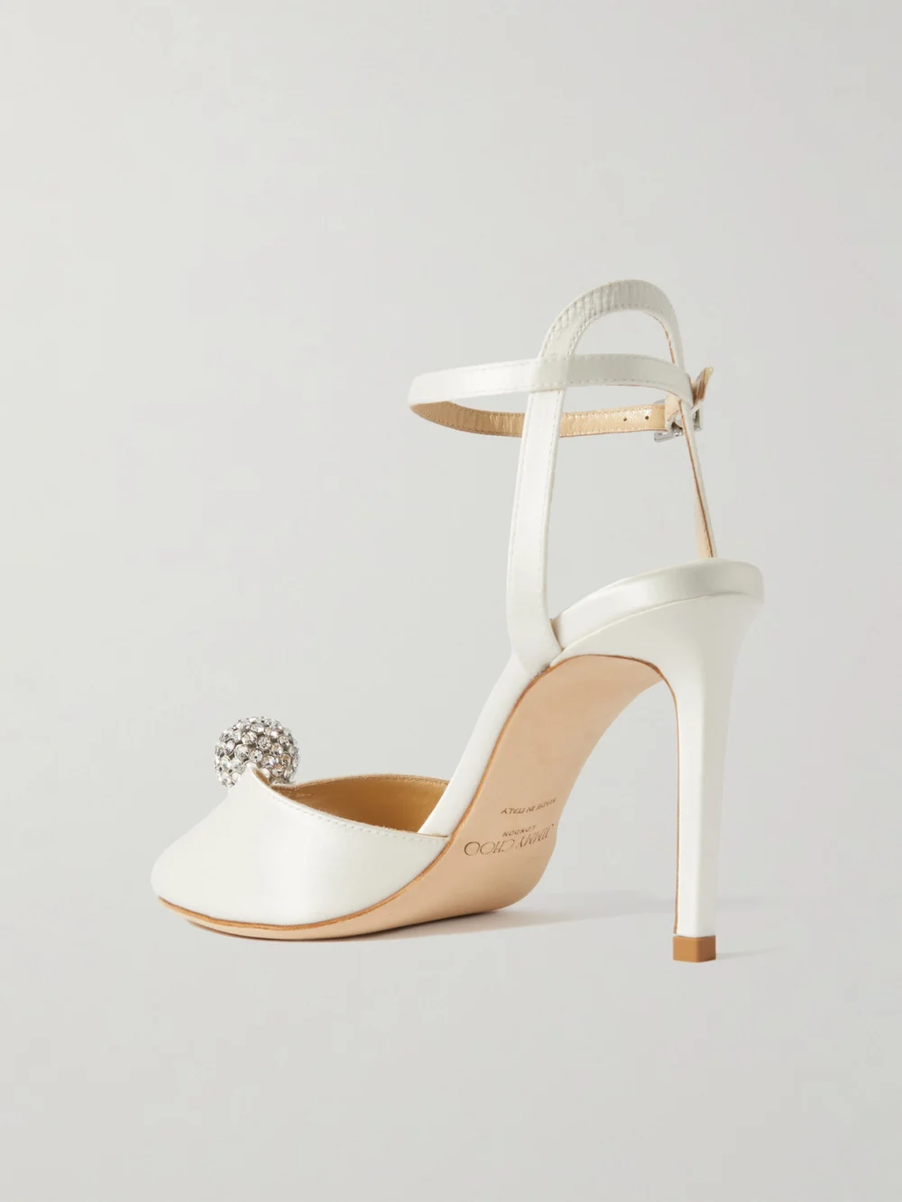 Back view of the Jimmy Choo Sacora 85 Crystal-embellished Satin Sandals