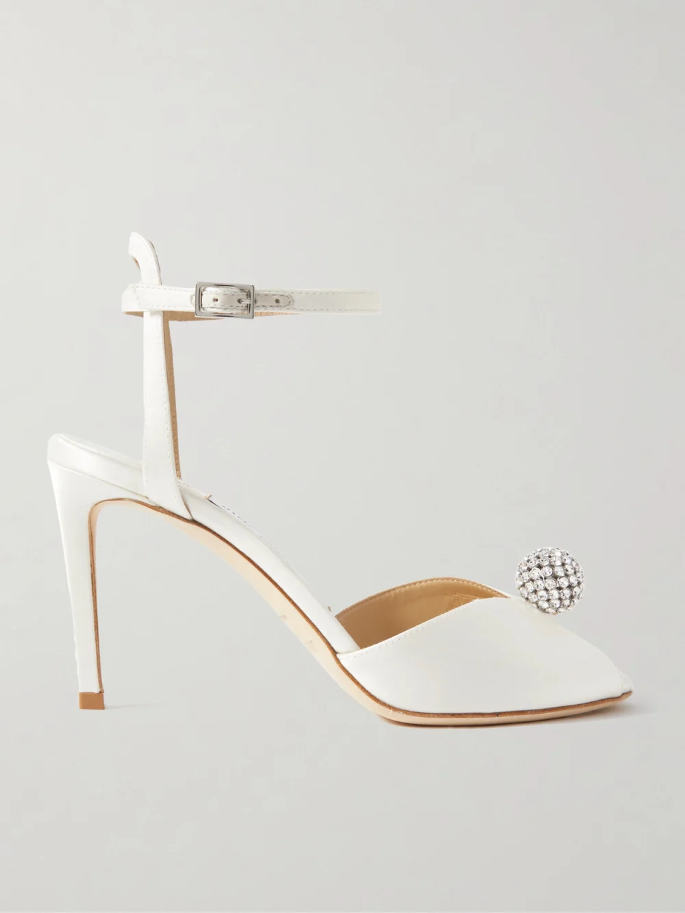 Jimmy Choo Sacora 85 Crystal-embellished Satin Sandals in ivory