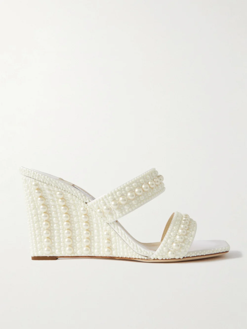 Jimmy Choo Sacoria 85 Pearl-embellished Satin Wedge Sandals in white