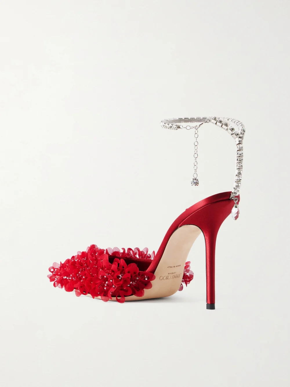 Back view of the Jimmy Choo Saeda 100 Crystal-embellished Embroidered Mesh Pumps