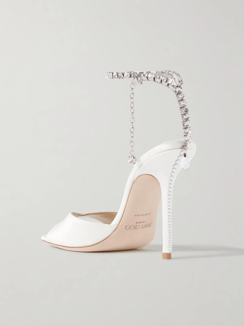 Back view of the Jimmy Choo Saeda 100 Crystal-embellished Satin Sandals